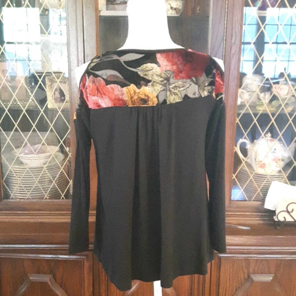 Knapp Studio Cold Shoulder Velvet & Sheer Floral Tunic Top – Size Small - Picture 5 of 14